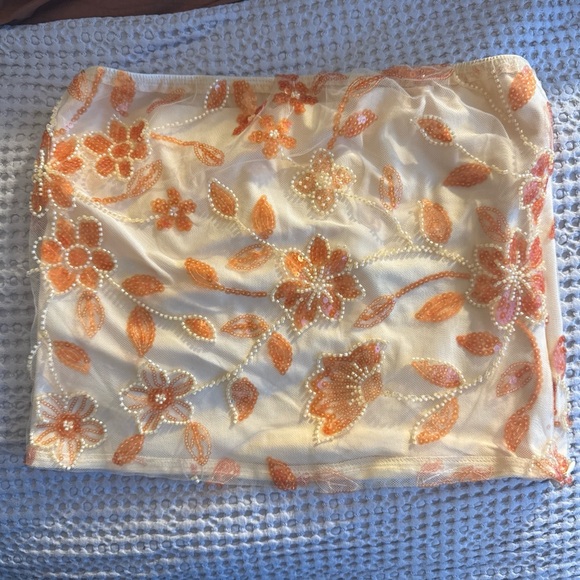 Amazon Tops - Amazon Cream and Orange Floral Crop Top